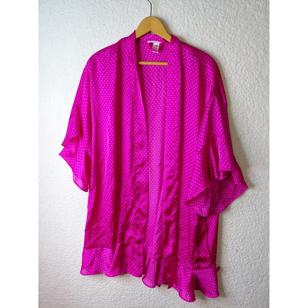 Victoria's Secret Pink Polka Dot Satin Ruffle Robe XS/S Magenta Kimono Lingerie